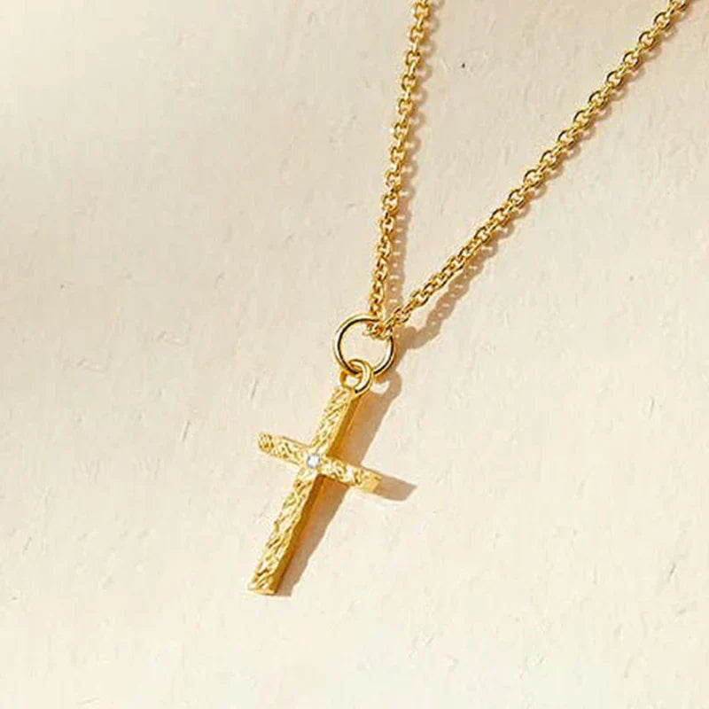 Gold Initial Cross Necklace Set