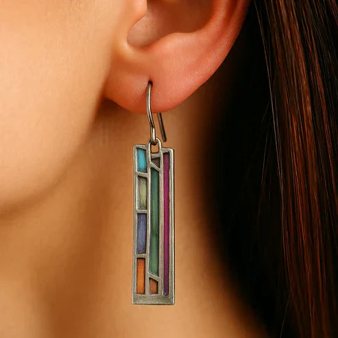Vintage Mosaic Silver Earrings