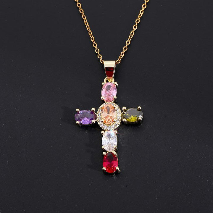 Colorful Gemstone Cross Necklaces
