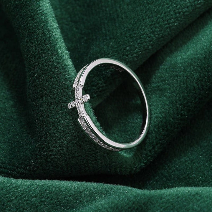 Elegant Crucifix Ring with Zircon Stones