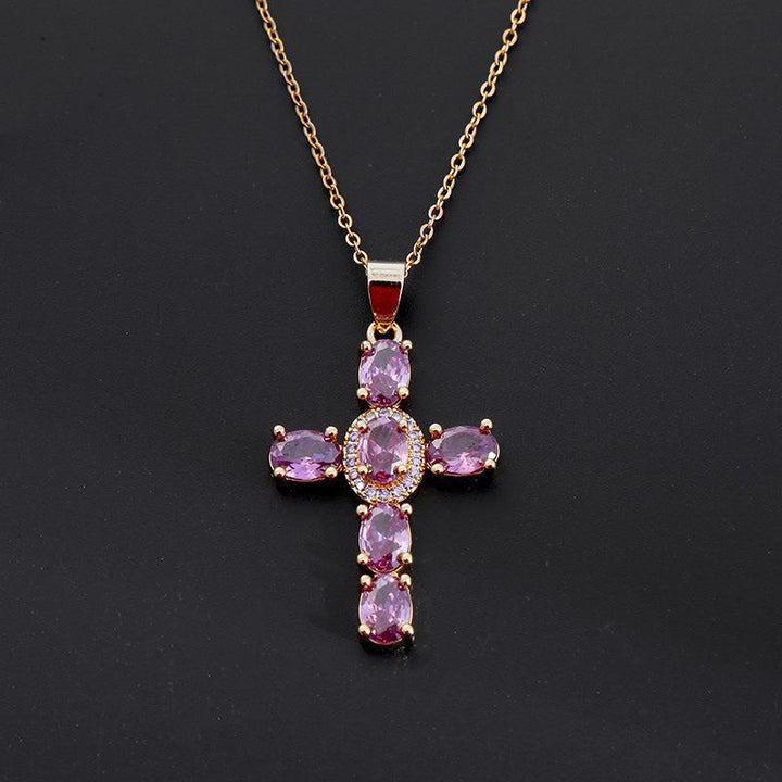 Colorful Gemstone Cross Necklaces