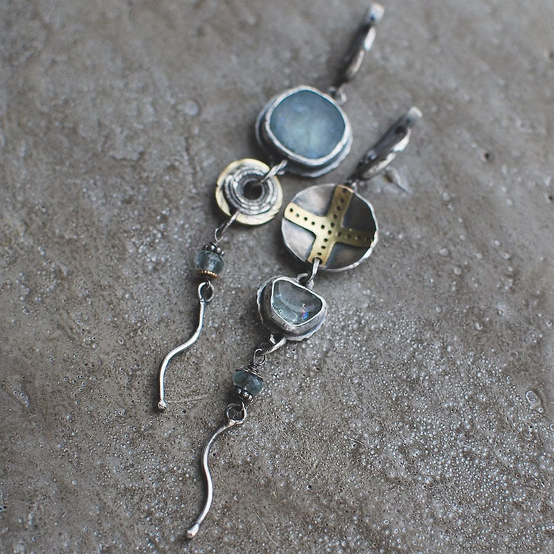 Vintage Cross Earrings with Blue Stones