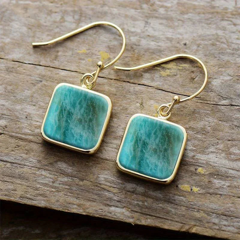 Vintage Square Turquoise Stone Earrings