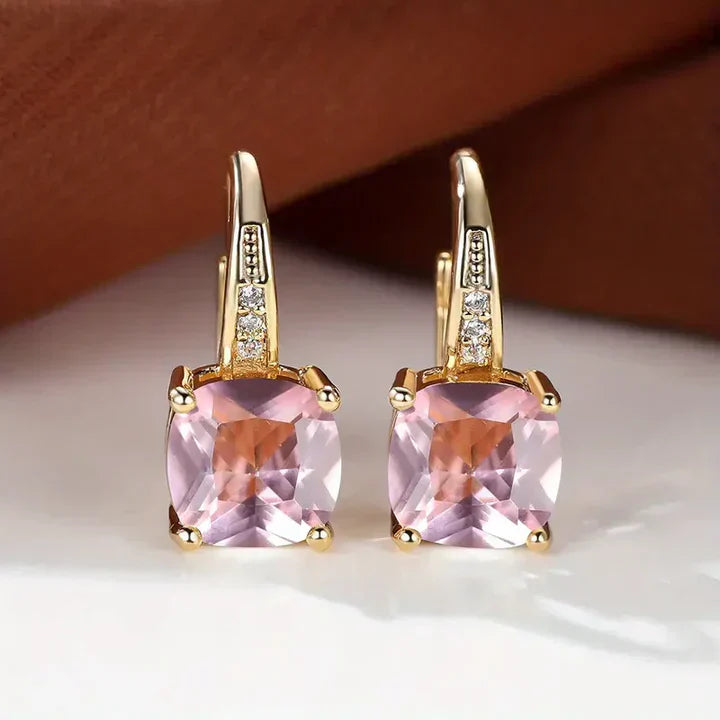 Mystical Stone Gold Hoop Earrings