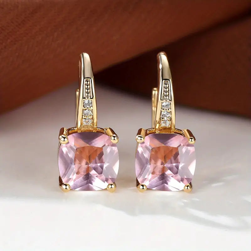 Gold Hoop Earrings with Mystic Gem
