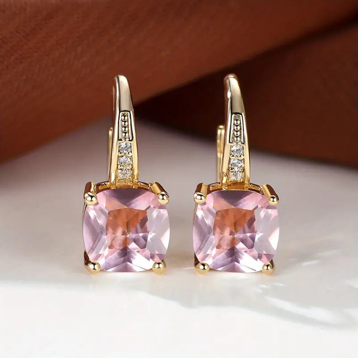 Gold Hoop Earrings with Mystic Gem