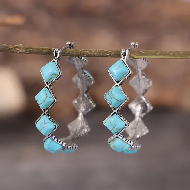 Geometric Turquoise Stone Earrings