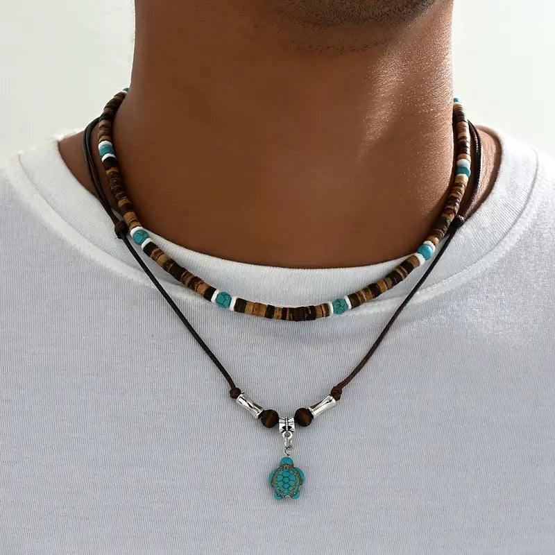 Men's Luxurious Turquoise and Tiger's Eye Necklace