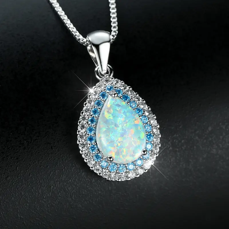 Stunning Blue Opal Drop Necklace