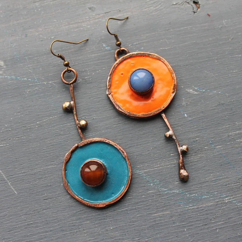 Antique Bronze Asymmetrical Vintage Earrings with Graphite