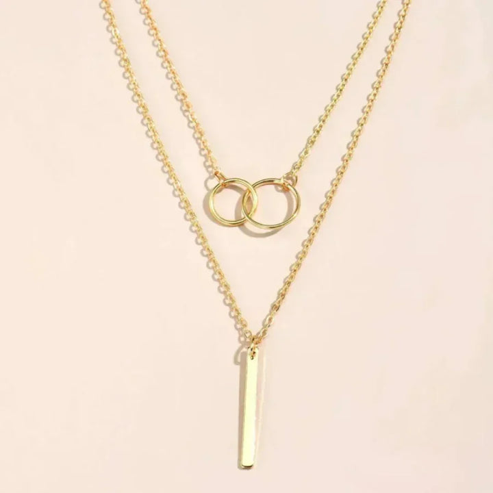 Vintage Gold Double Circle Pendant Necklace