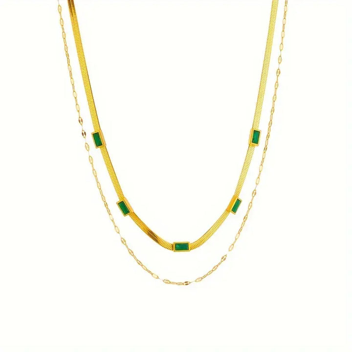 Vintage Emerald Double Gold Necklace