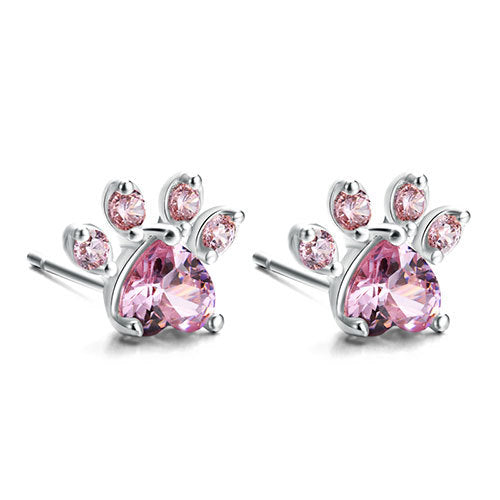 4-Piece Rose Gold Paw Jewelry Set with Zircon Heart for Women
