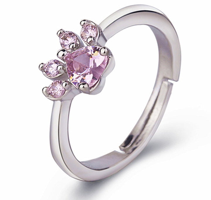 4-Piece Rose Gold Paw Jewelry Set with Zircon Heart for Women