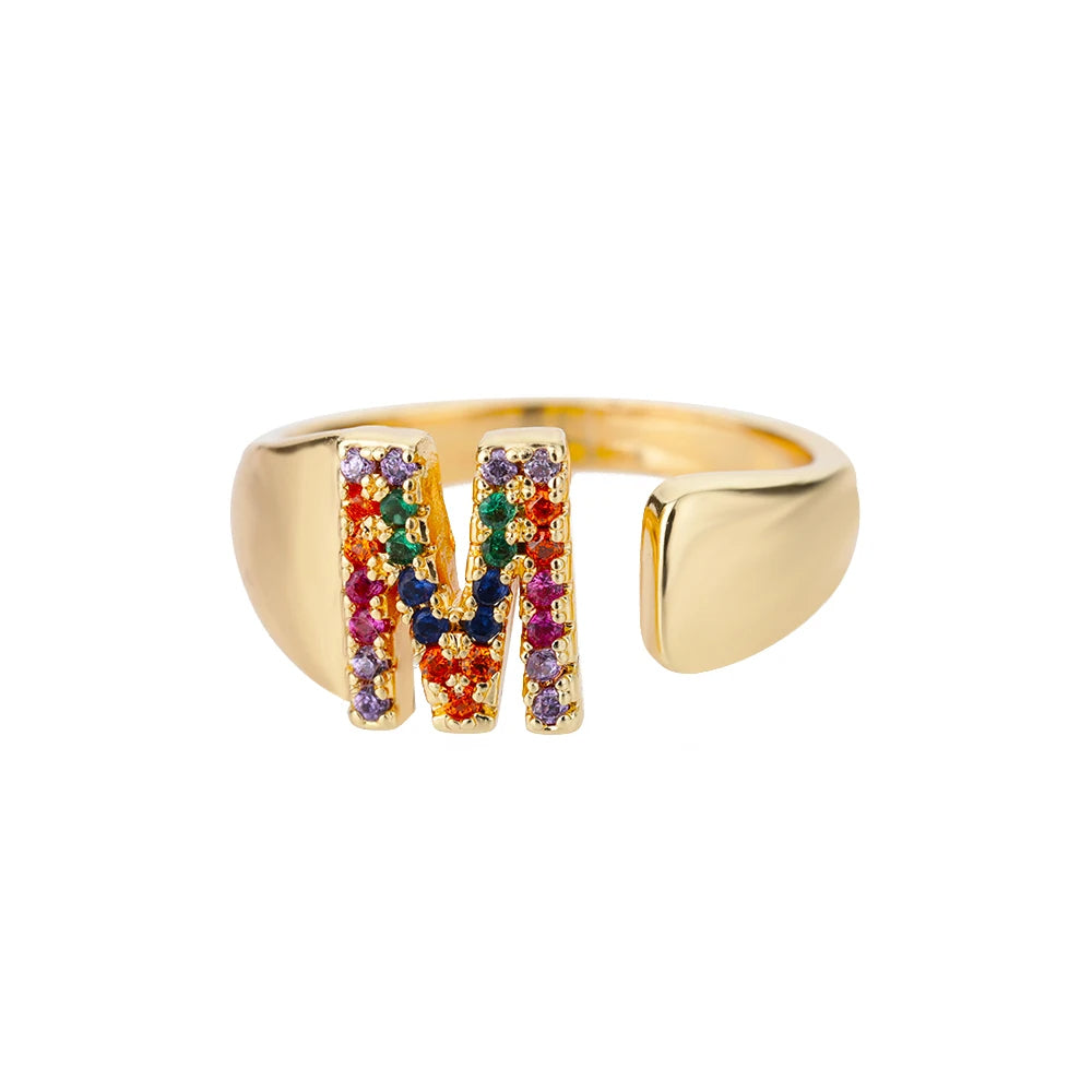 Adjustable Personalized Gold Letter Ring