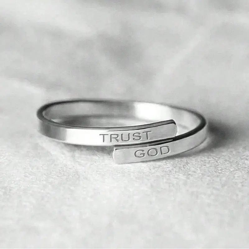 Adjustable Silver Engraved Ring - 'Trust in God'