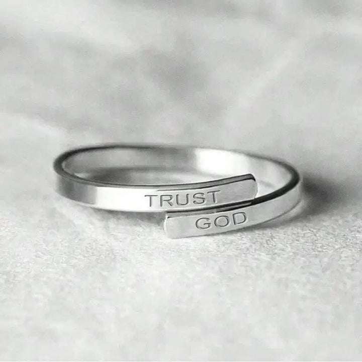 Adjustable Silver Engraved Ring - 'Trust in God'