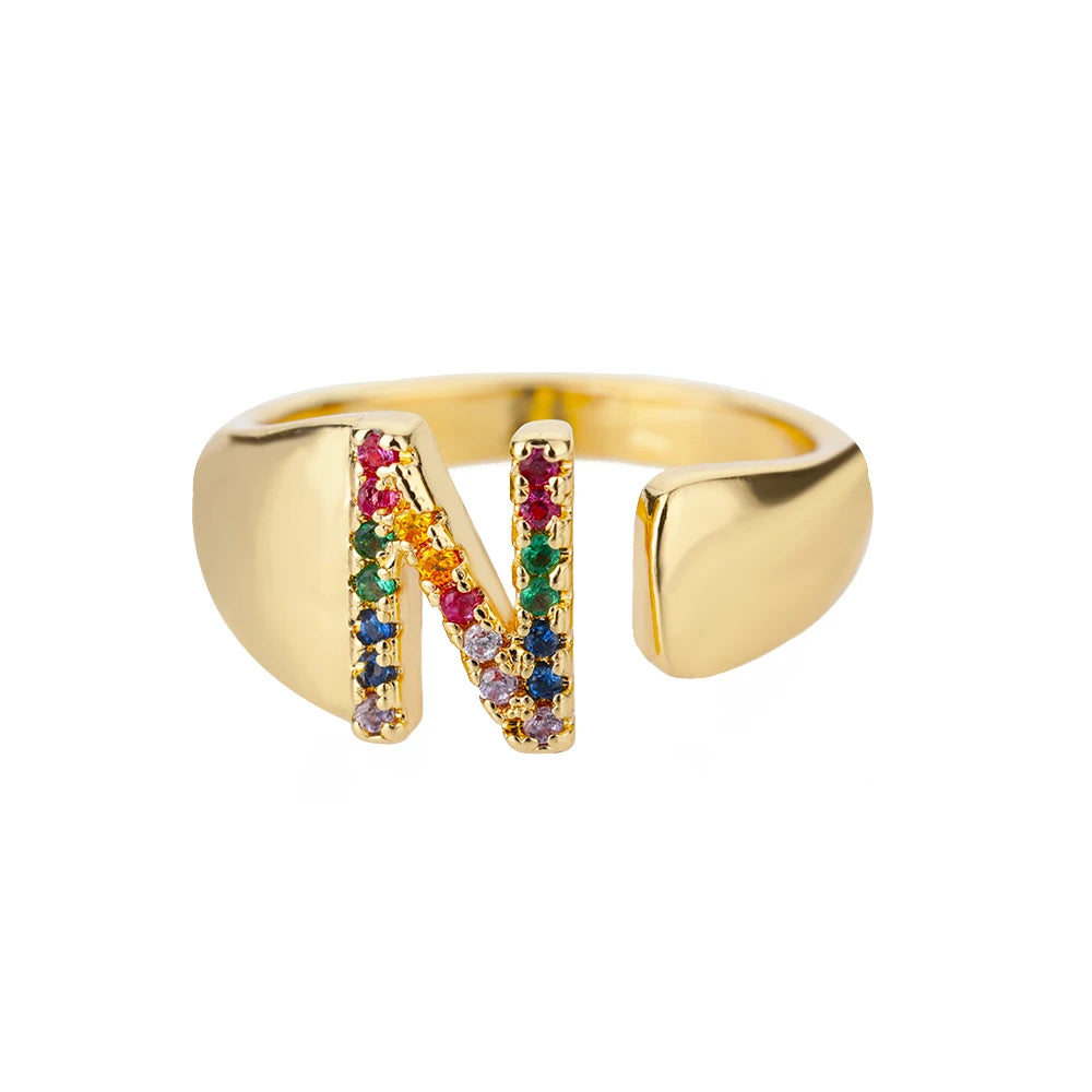 Adjustable Personalized Gold Letter Ring