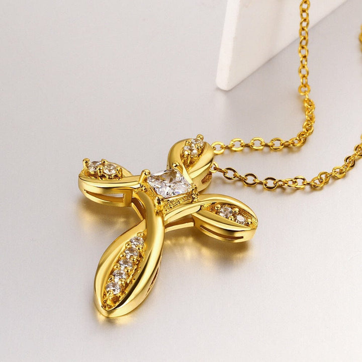 Zircon-Embellished Tied Cross Collar