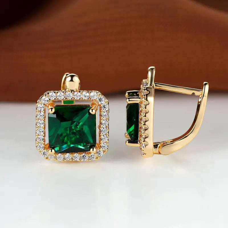Square Green Zirconia Stud Earrings