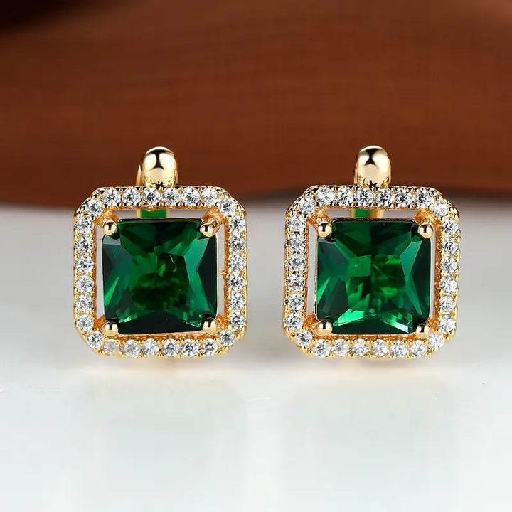 Square Green Zirconia Stud Earrings
