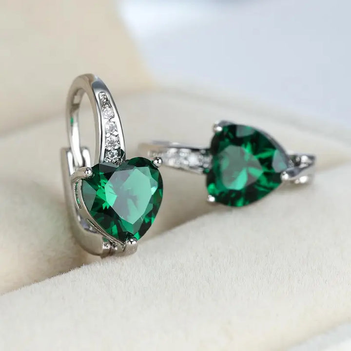 Emerald Heart Stone Earrings