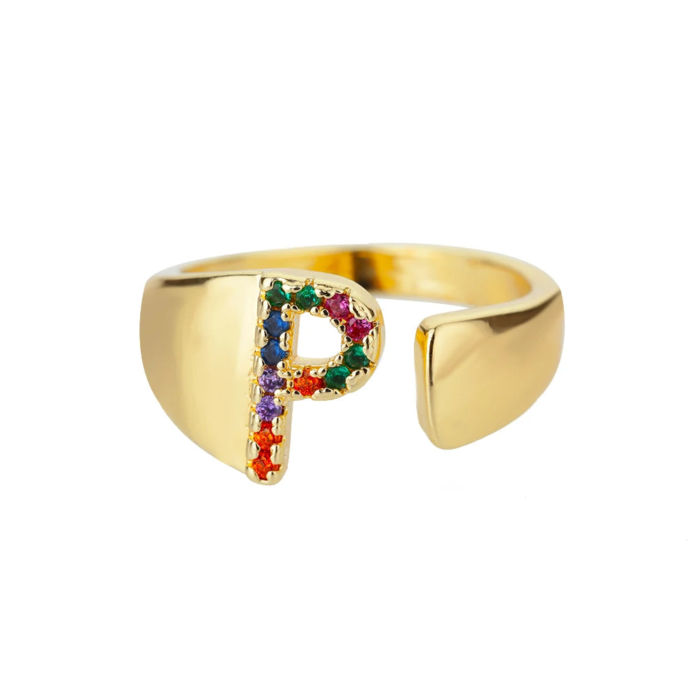 Adjustable Personalized Gold Letter Ring