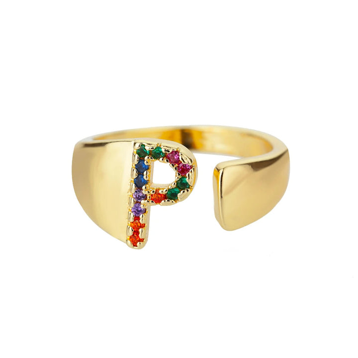 Adjustable Personalized Gold Letter Ring