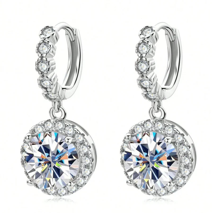 Moissanite Round Drop Earrings