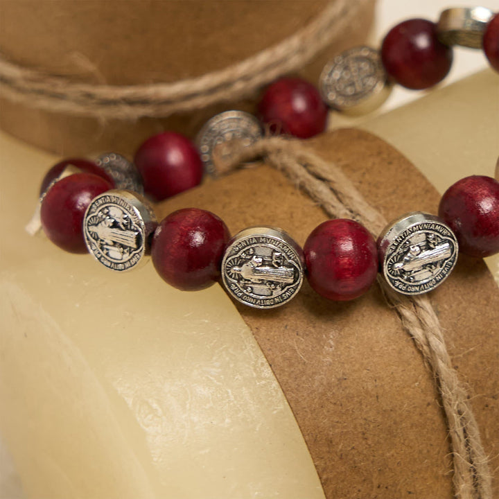 Vintage Red Bead Bracelet with Saint Benedict Pendant: A Timeless Symbol of Divine Guidance