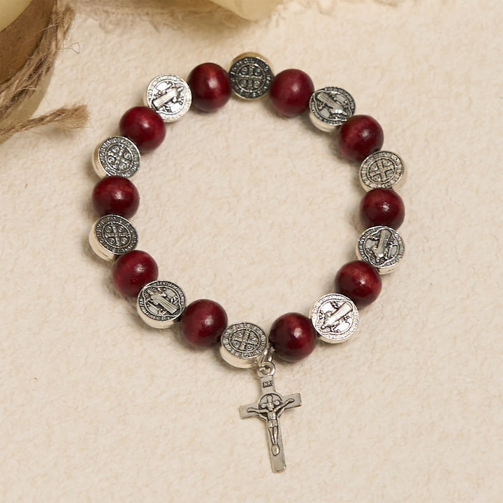 Vintage Red Bead Bracelet with Saint Benedict Pendant: A Timeless Symbol of Divine Guidance
