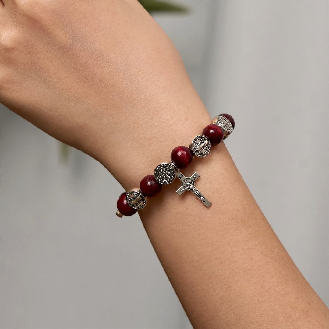 Vintage Red Bead Bracelet with Saint Benedict Pendant: A Timeless Symbol of Divine Guidance