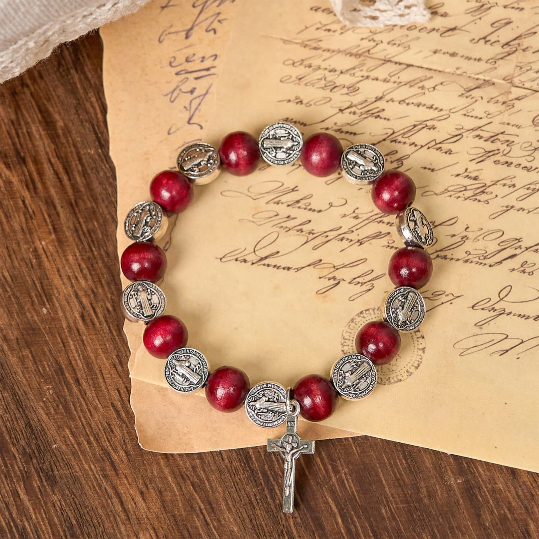 Vintage Red Bead Bracelet with Saint Benedict Pendant: A Timeless Symbol of Divine Guidance