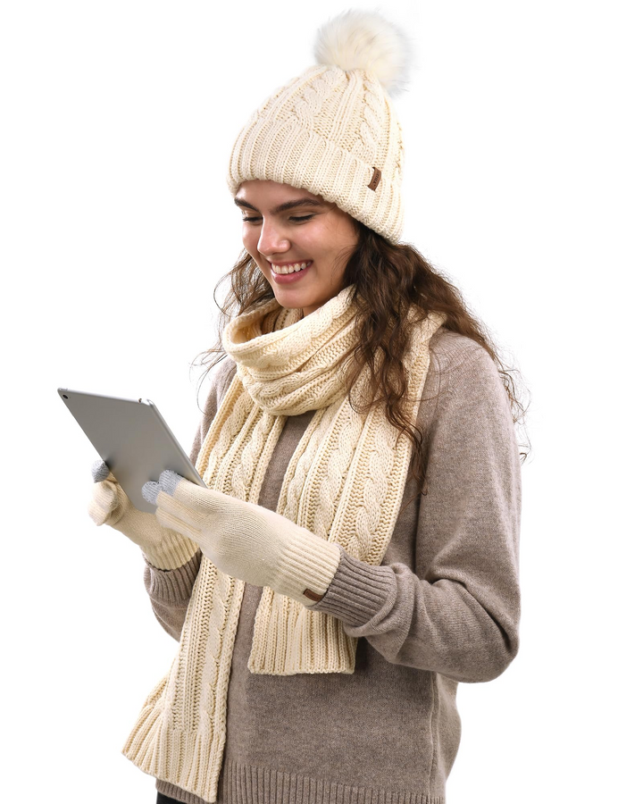 Chic Winter Hat, Scarf, and Gloves Ensemble