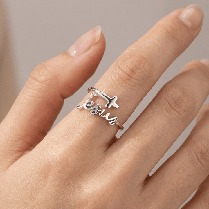 Adjustable Silver Jesus and Faith Ring