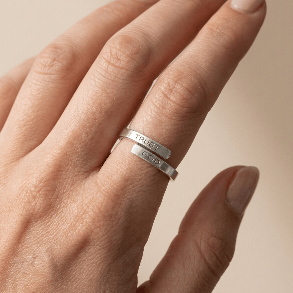 Adjustable Silver Engraved Ring - 'Trust in God'