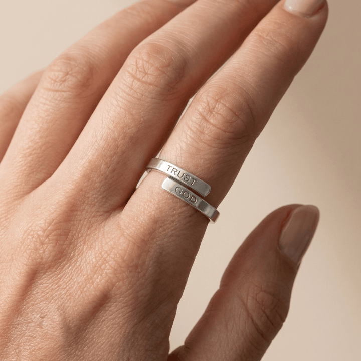 Adjustable Silver Engraved Ring - 'Trust in God'