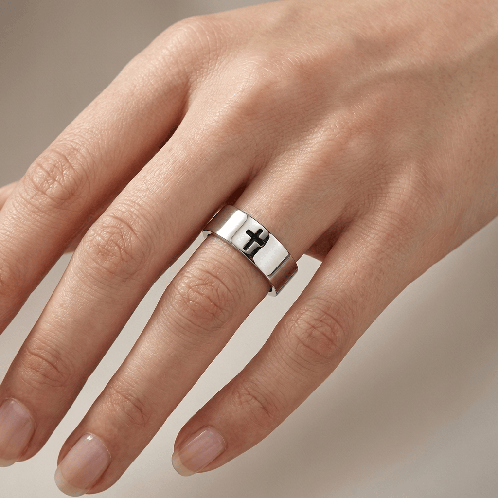Silver Unisex Cross Ring