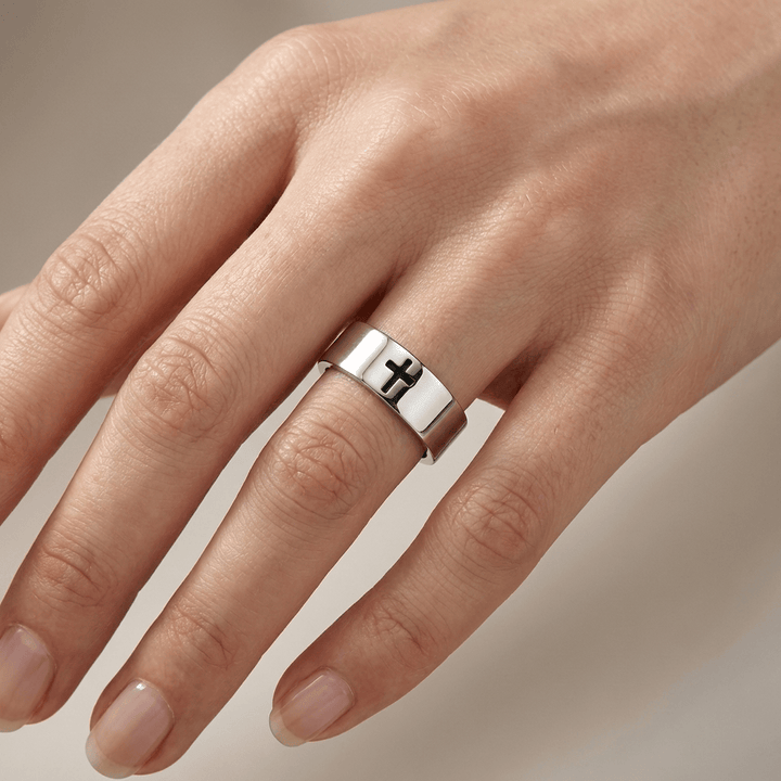 Silver Unisex Cross Ring