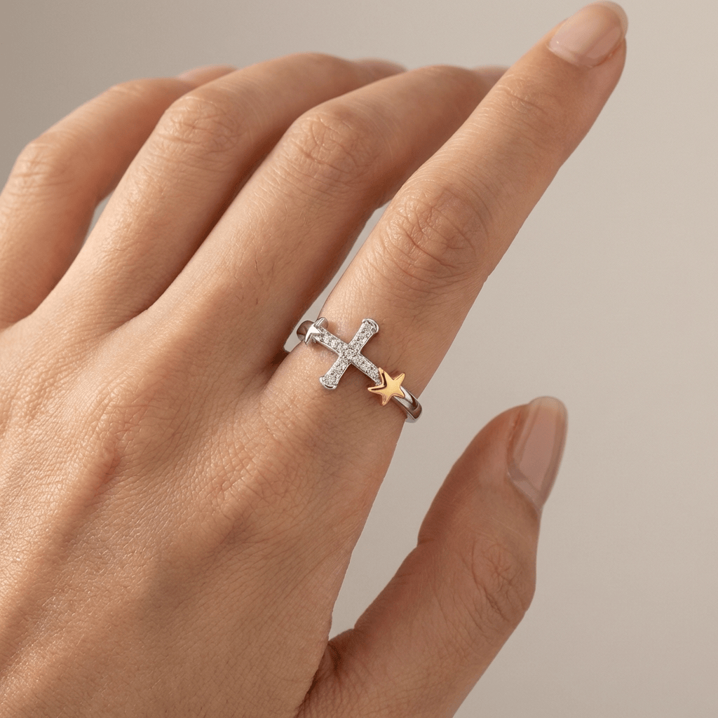 Adjustable Golden Star Cross Ring