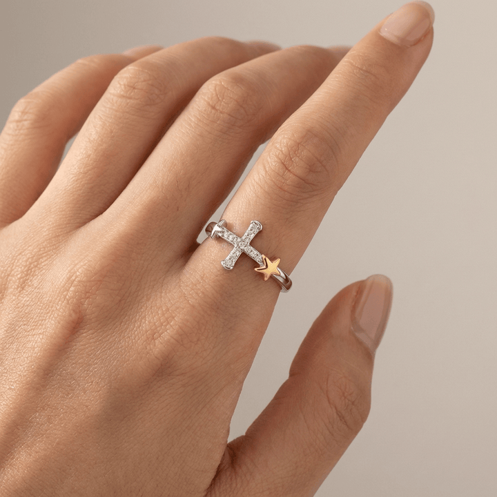 Adjustable Golden Star Cross Ring