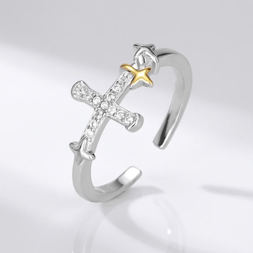 Adjustable Golden Star Cross Ring