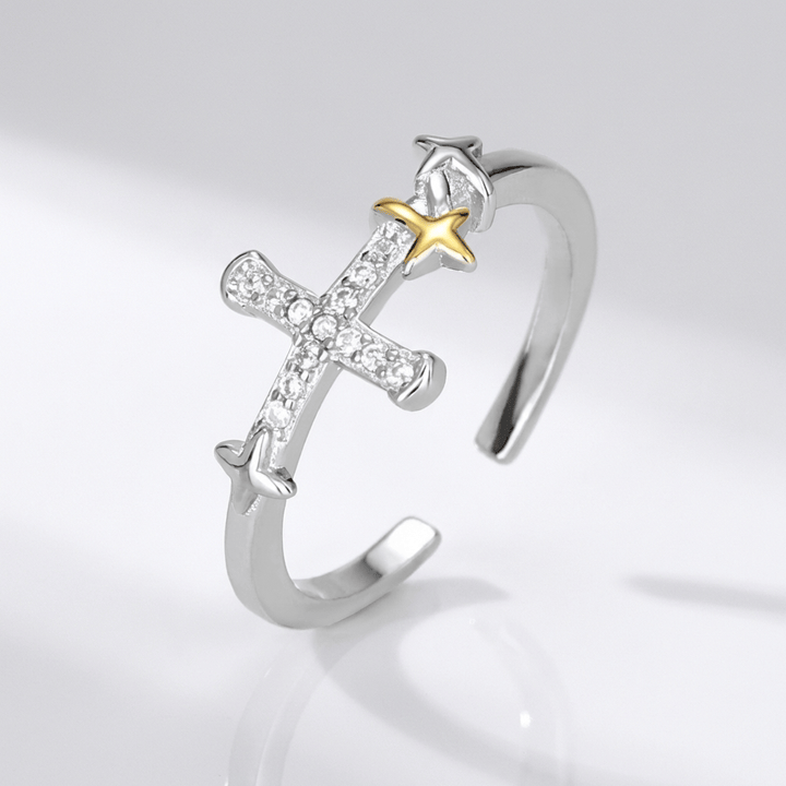Adjustable Golden Star Cross Ring