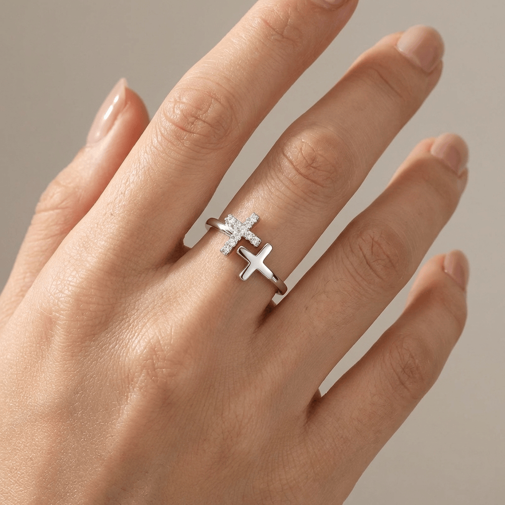 Adjustable Sacred Double Cross Ring