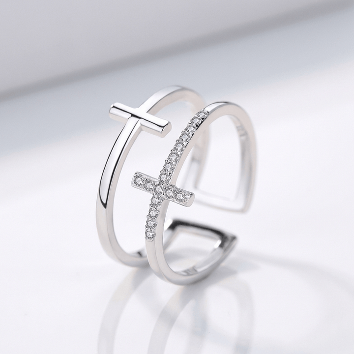 Adjustable Glory Double Cross Ring