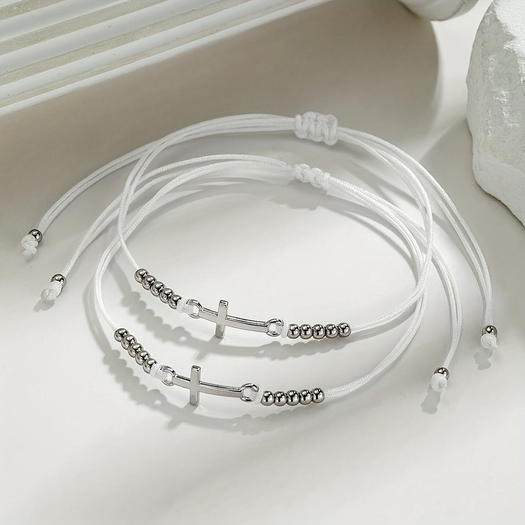 Faith & Love Woven Cross Bead Bracelet