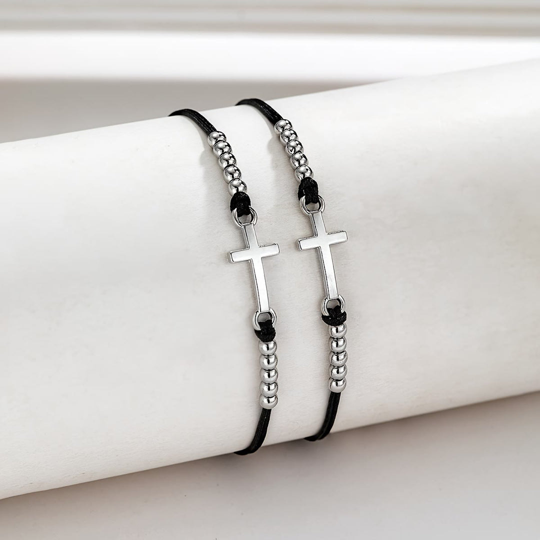 Faith & Love Woven Cross Bead Bracelet
