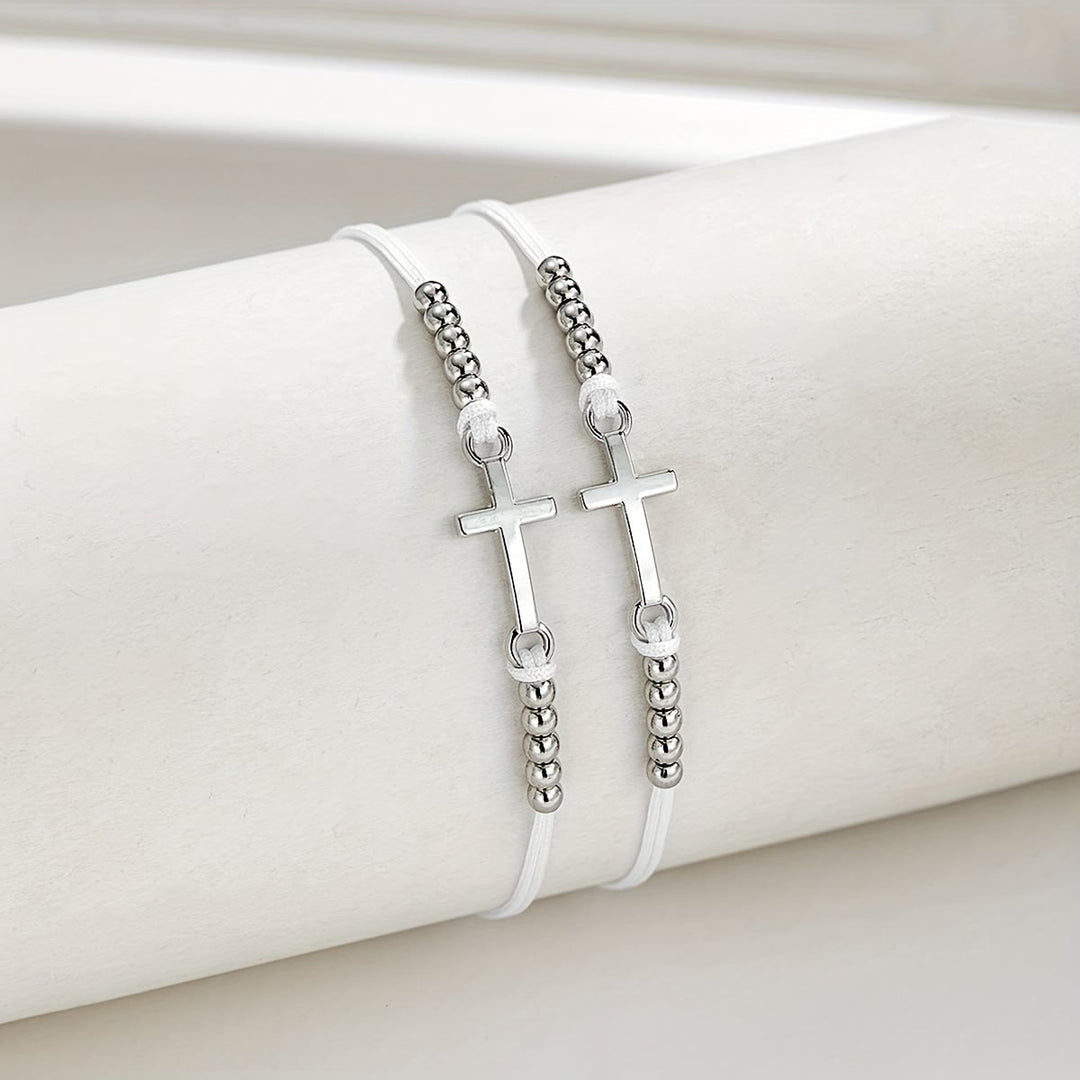 Faith & Love Woven Cross Bead Bracelet