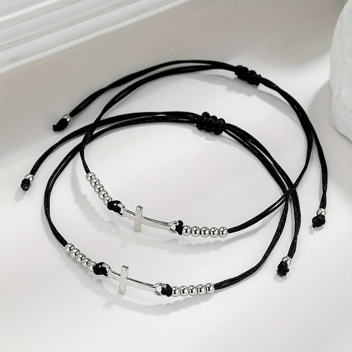 Faith & Love Woven Cross Bead Bracelet