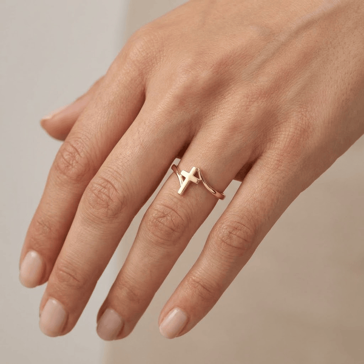 Adjustable Gold Star Cross Ring